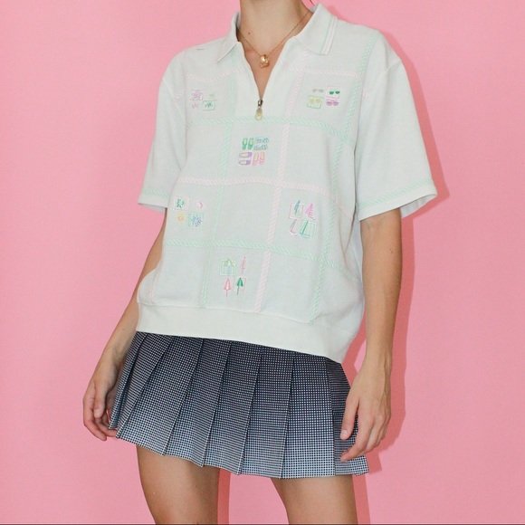 VTG 90s Waffle-Knit Embroidered Graphic Polo Shirt - Picture 3 of 11